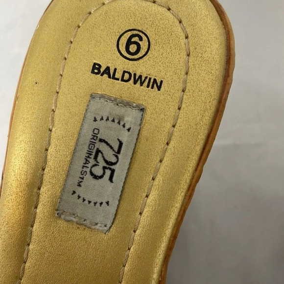 VINTAGE Y2K Platform Gold Sequin Baldwin 725 Original Wedge Open Toe Slides 6 - Picture 9 of 12